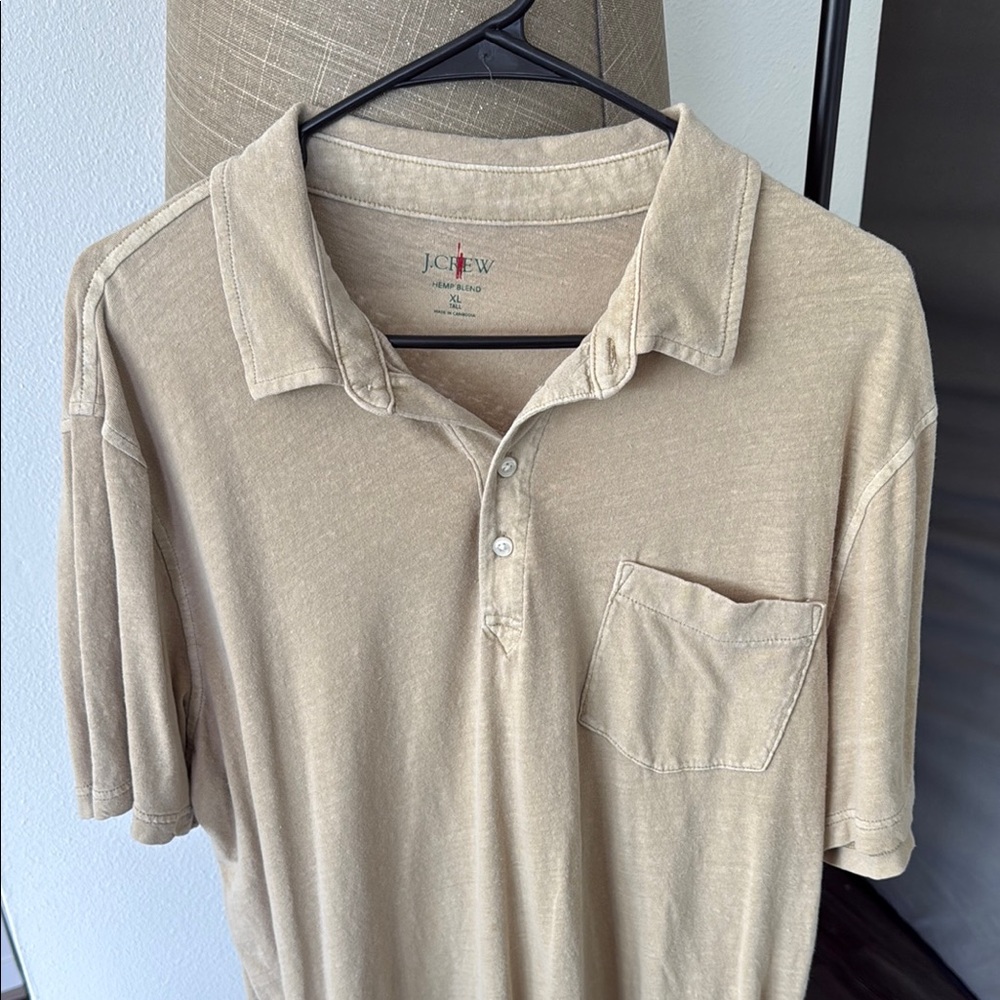 J. Crew Tan Hemp-organic Soft Cotton Blend Polo Shirt